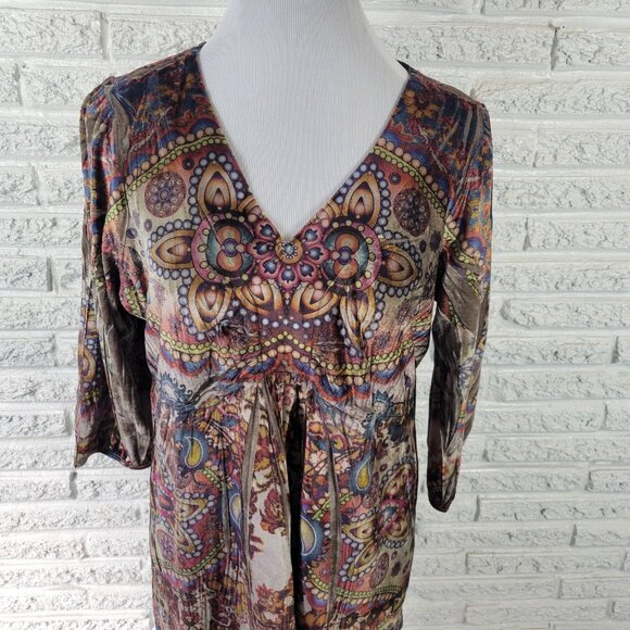 Live Let Live Womens Top 1X Plus Tunic 3/4 Sleeve Velour Gray Geometric GEO246E - Picture 3 of 10